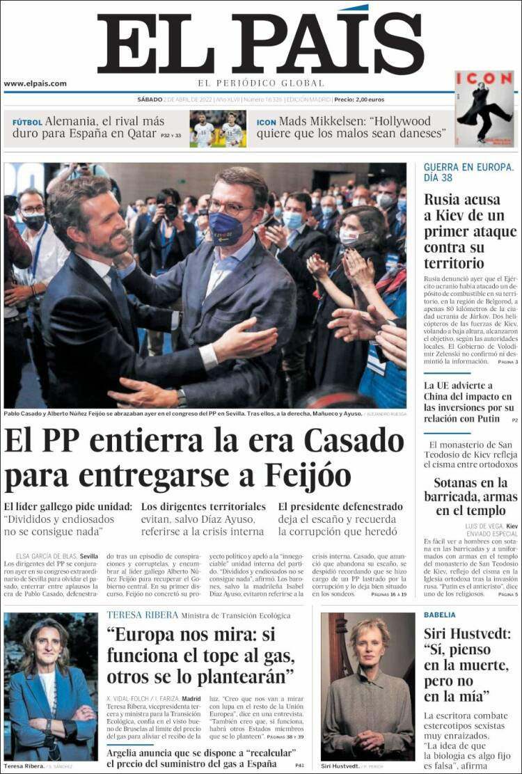 Portada de 'El País' del 2 de abril de 2022
