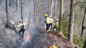 Imagen de los bomberos que trabajan en la extinción del fuego declarado en Prullans / BOMBEROS DE CATALUÑA