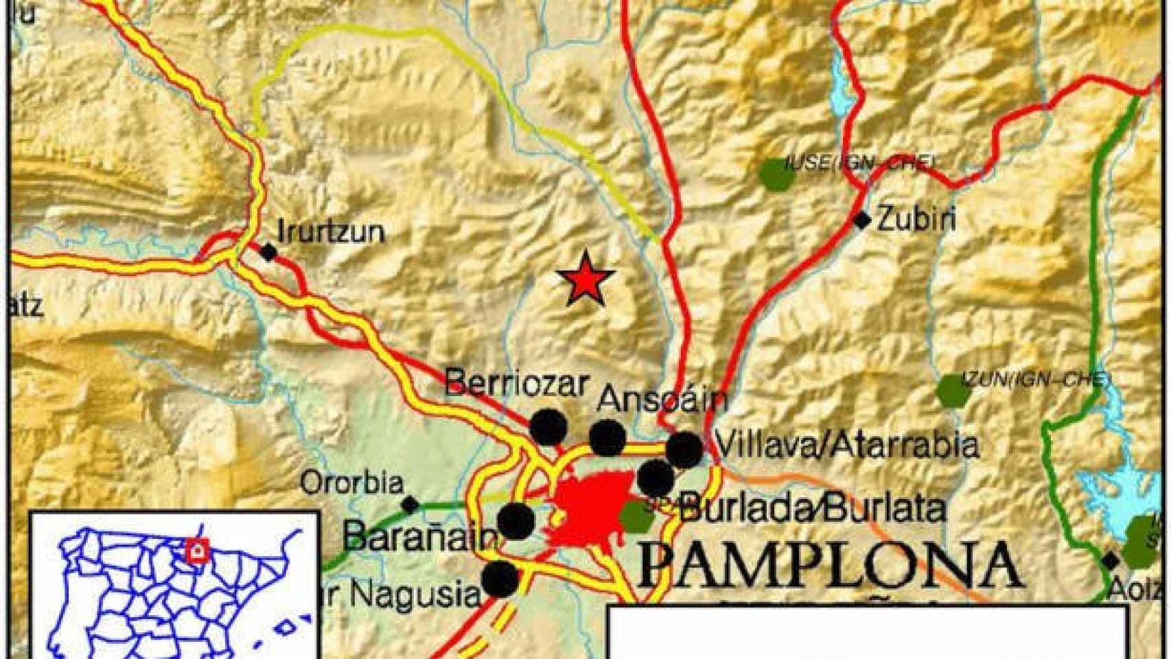 Mapa del epicentro del terremoto de este viernes en Pamplona / CG