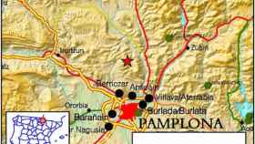Mapa del epicentro del terremoto de este viernes en Pamplona / CG