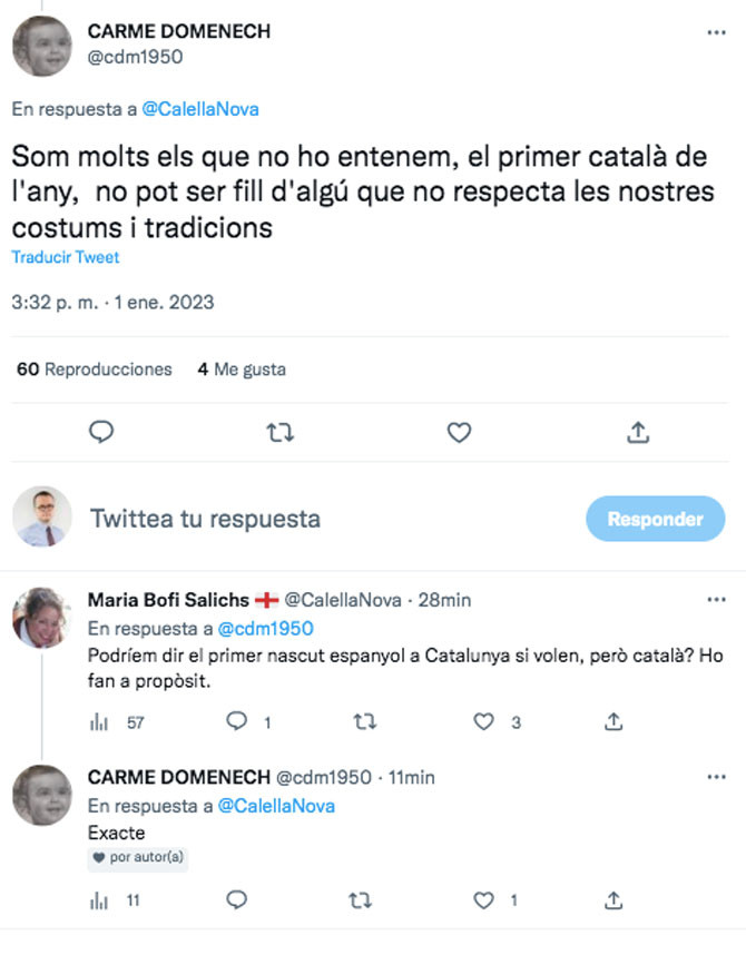 Algunos de los tuits de odio contra Zakaría, el primer bebé del año en Cataluña / Cedida