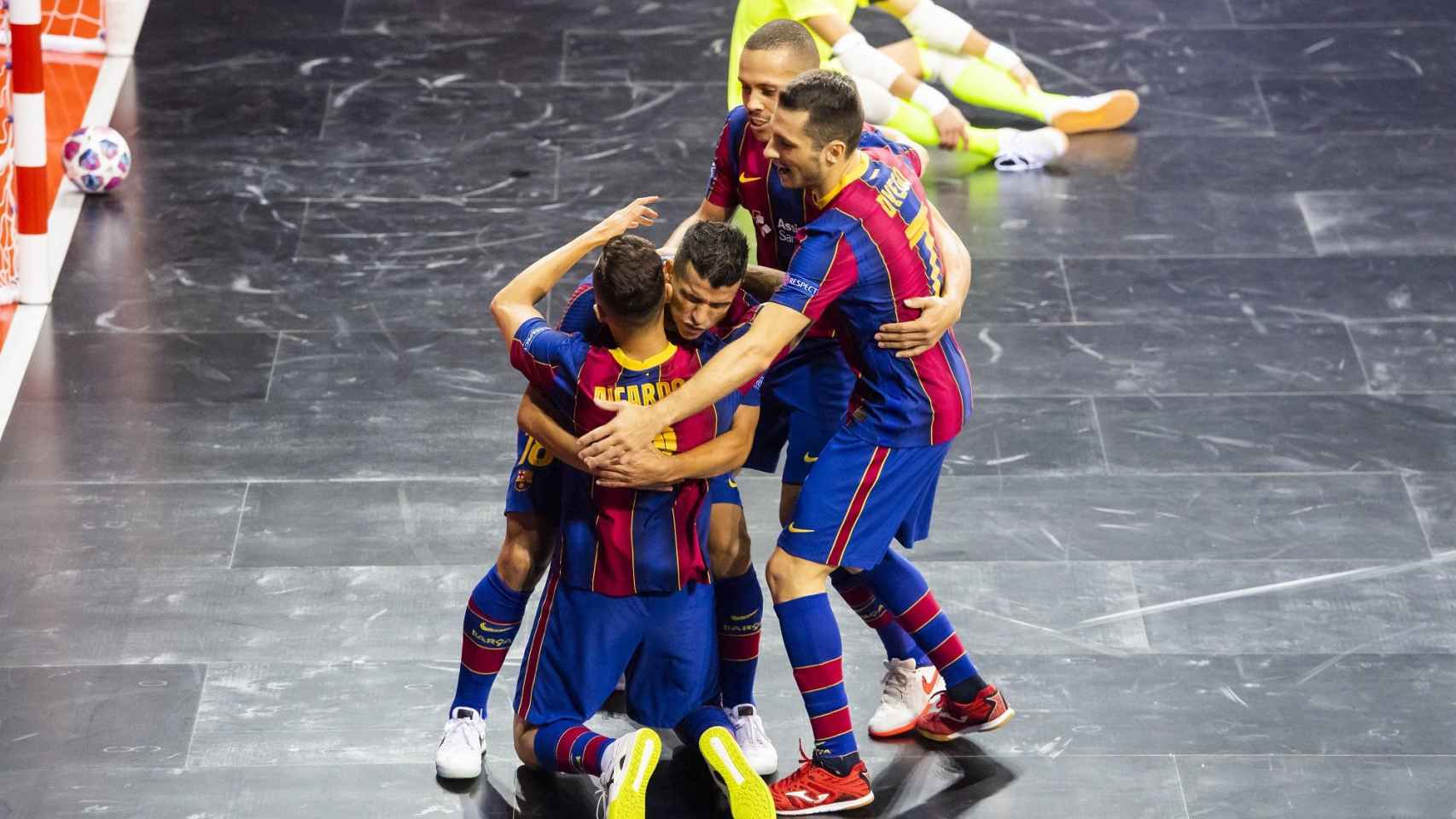 El Barça de fútbol sala celebrando un gol en la final de la Champions / FC Barcelona