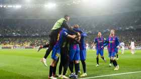 El Barça celebra el gol que marcó en el campo del Dinamo Kiev, en Champions / FCB
