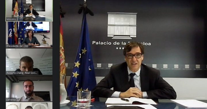 Salvador Illa en una reunión telemática con Piqué y Carvajal / EFE
