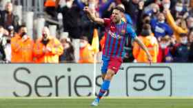 Jordi Alba celebra su espectacular gol al Atlético / EFE