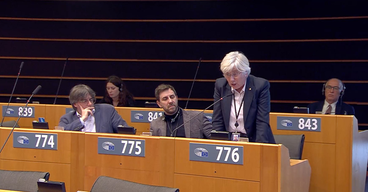 Carles Puigdemont, Toni Comín y Clara Ponsatí en el pleno del Parlamento Europeo este miércoles por la tarde / PARLAMENTO EUROPEO