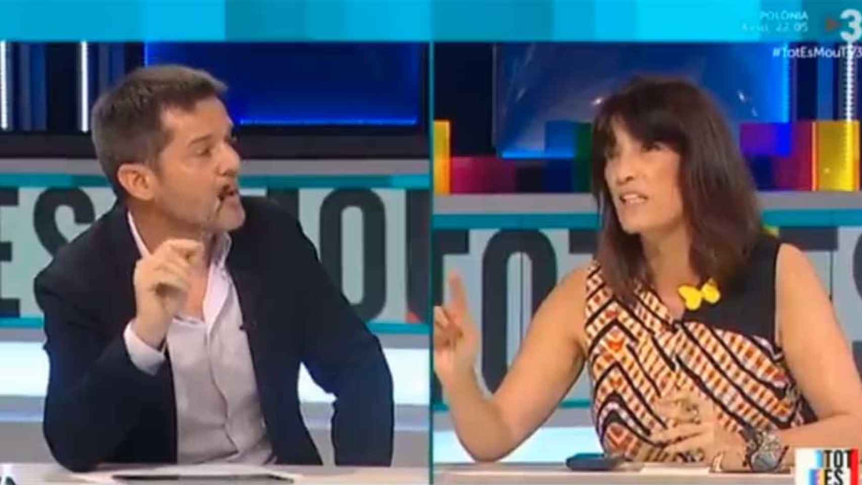Sergi Sol (ERC) y Pilar Calvo (JxCat), discutiendo en el programa 'Tot es mou' de TV3