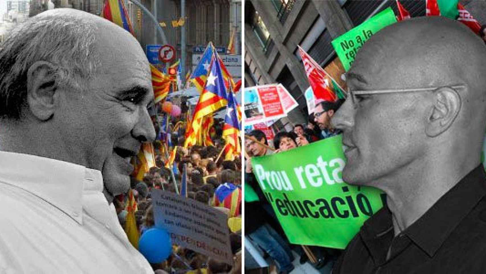 Los candidatos de Catalunya sí que es pot, Lluís Rabell, y de Junts pel sí, Raül Romeva, en un fotomontaje
