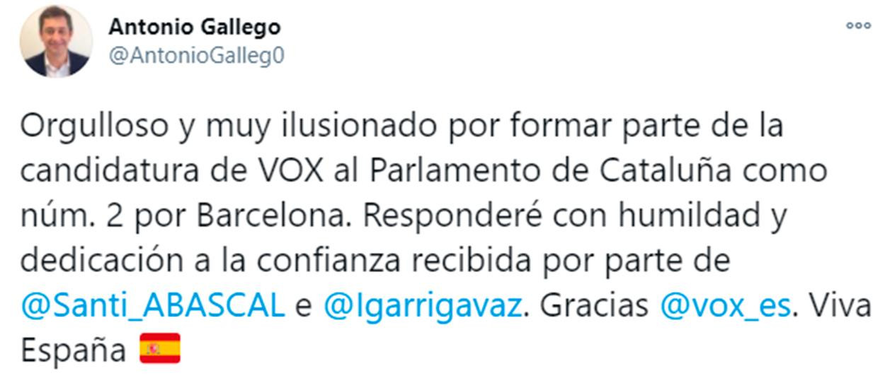 Antonio Gallego anuncia su fichaje por Vox / TWITTER