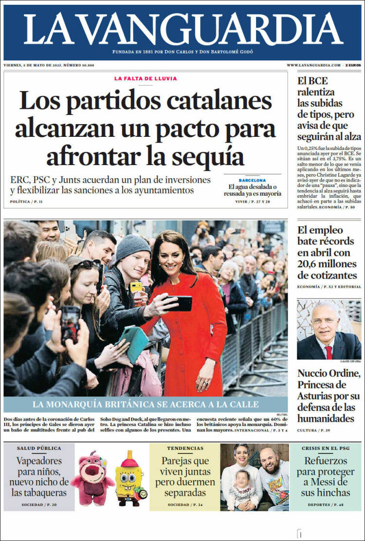 Portada de 'La Vanguardia' de 5 de mayo de 2023 / KIOSKO.NET