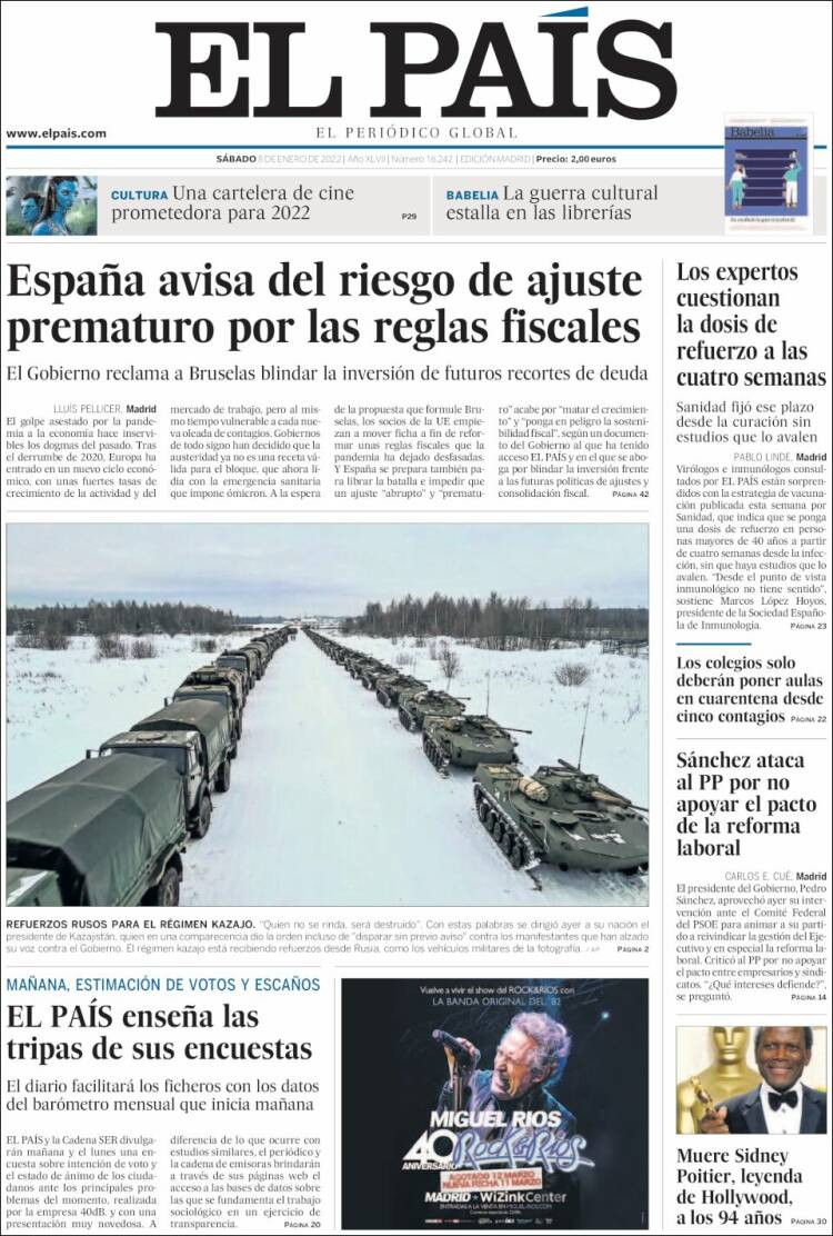 Portada 'El País' del 8 de enero de 2022