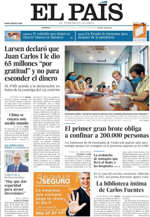 Portada de 'El País' del domingo 5 de julio de 2020 / KIOSKO.NET