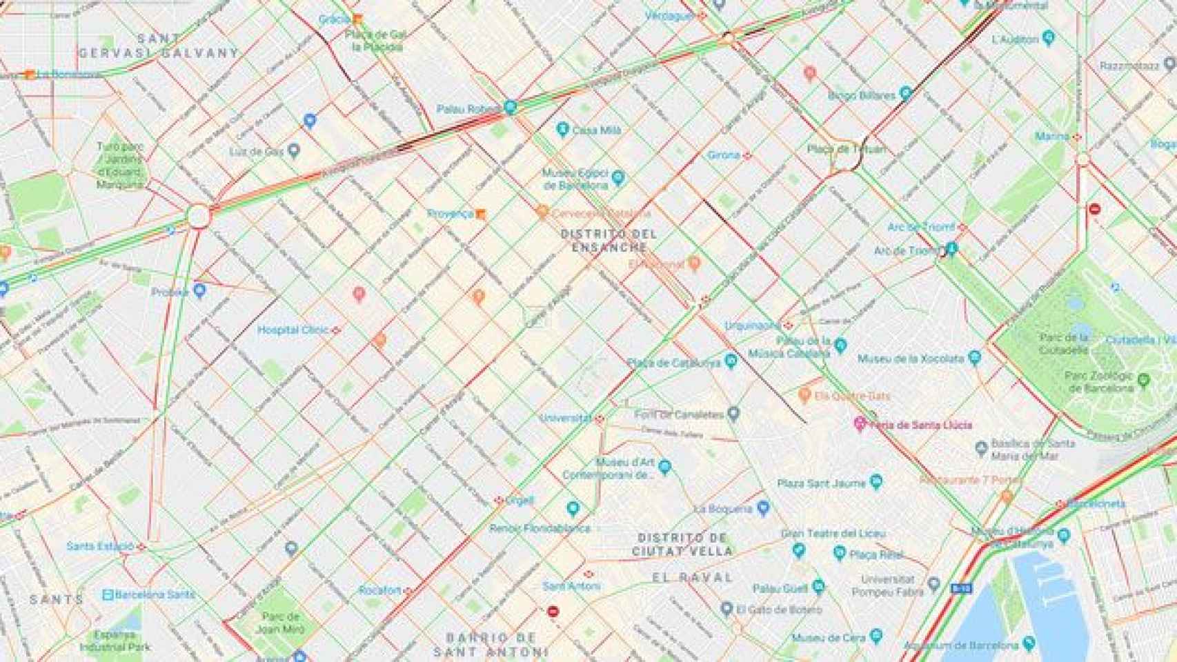 Imagen en tiempo real que muestra el tapón en el tráfico en Barcelona / CG