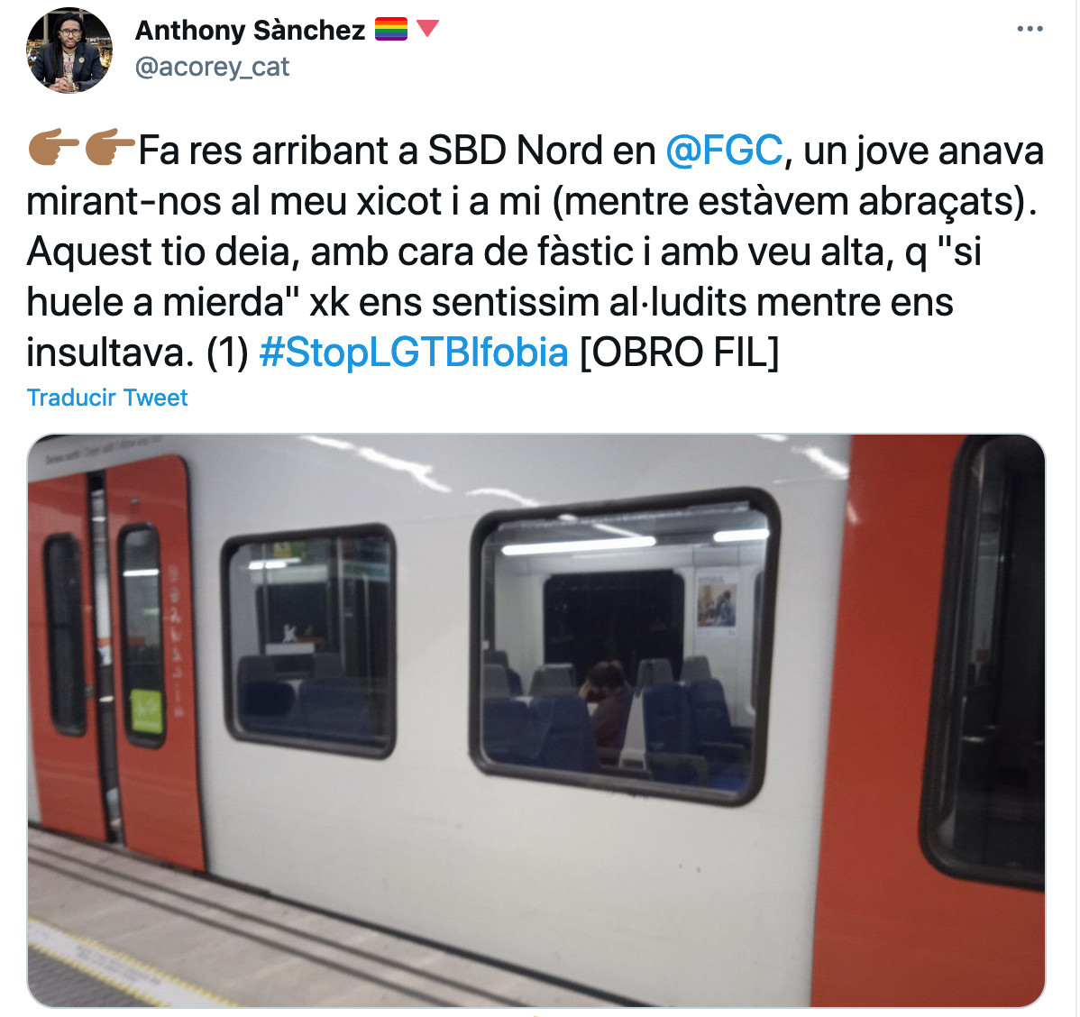 Un joven denuncian un episodio homófobo en los Ferrocarrils de la Generalitat / TWITTER