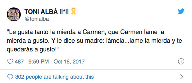 Tuit de Toni Albà sobre Carmen Lamela / TWITTER