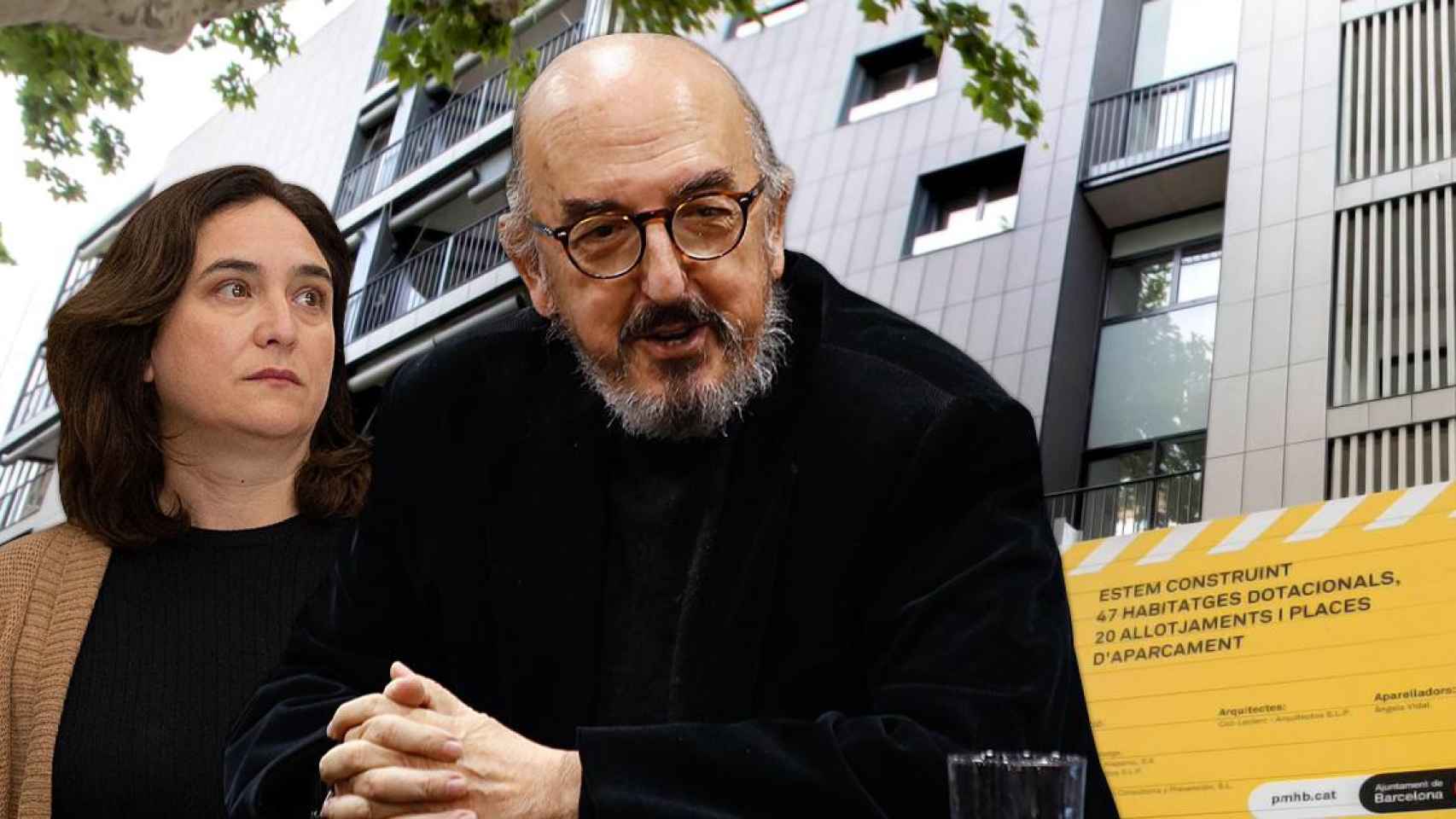 Ada Colau y Jaume Roures, ante una vivienda social de Barcelona / FOTOMONTAJE CG