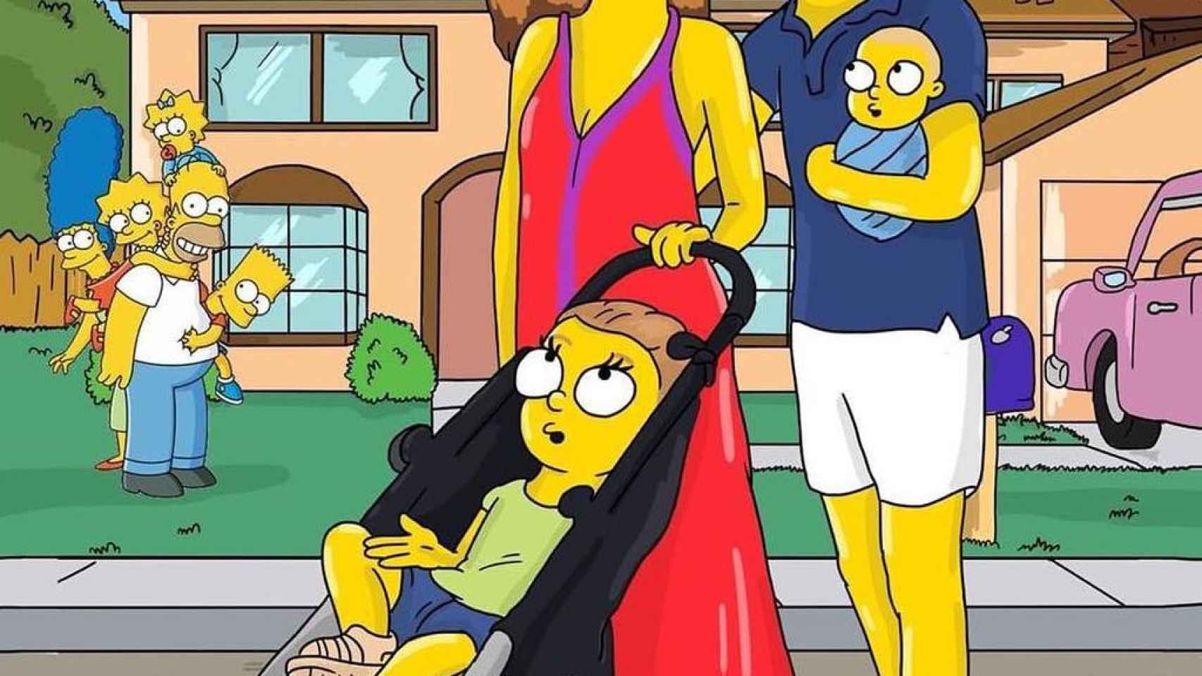 Xavi Hernández y su familia convertido en personajes de 'Los Simpson' / INSTAGRAM