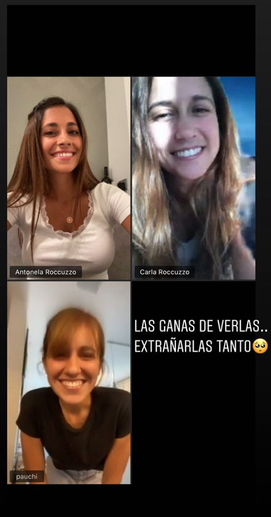 Antonella Roccuzzo hace una videollamada con sus hermanas, Carla y Paula