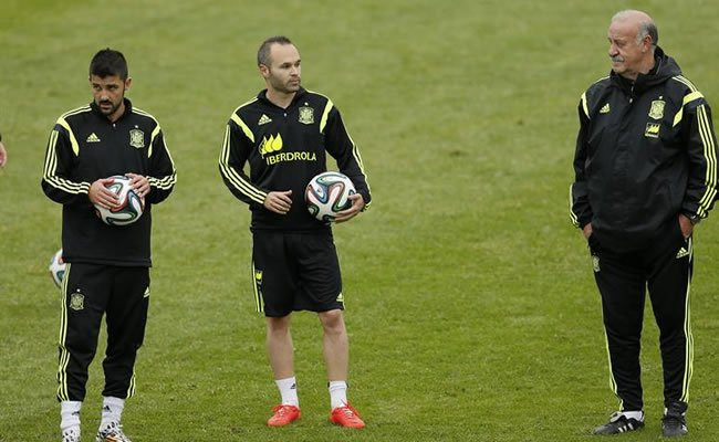 Villa e Iniesta durante un entreno con la selección española / EFE
