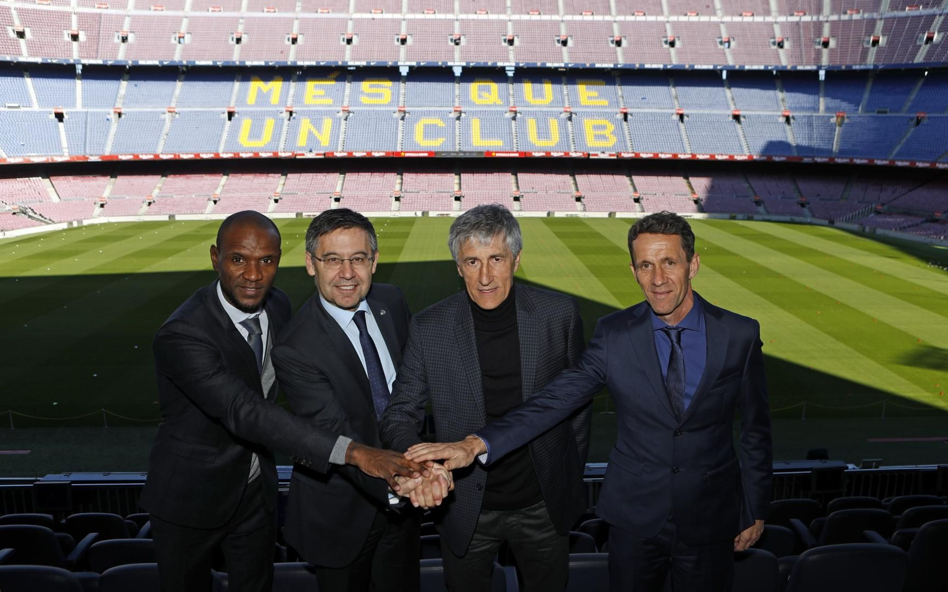 Abidal, Bartomeu, Setién y Planes en la presentación del cántabro / FC Barcelona