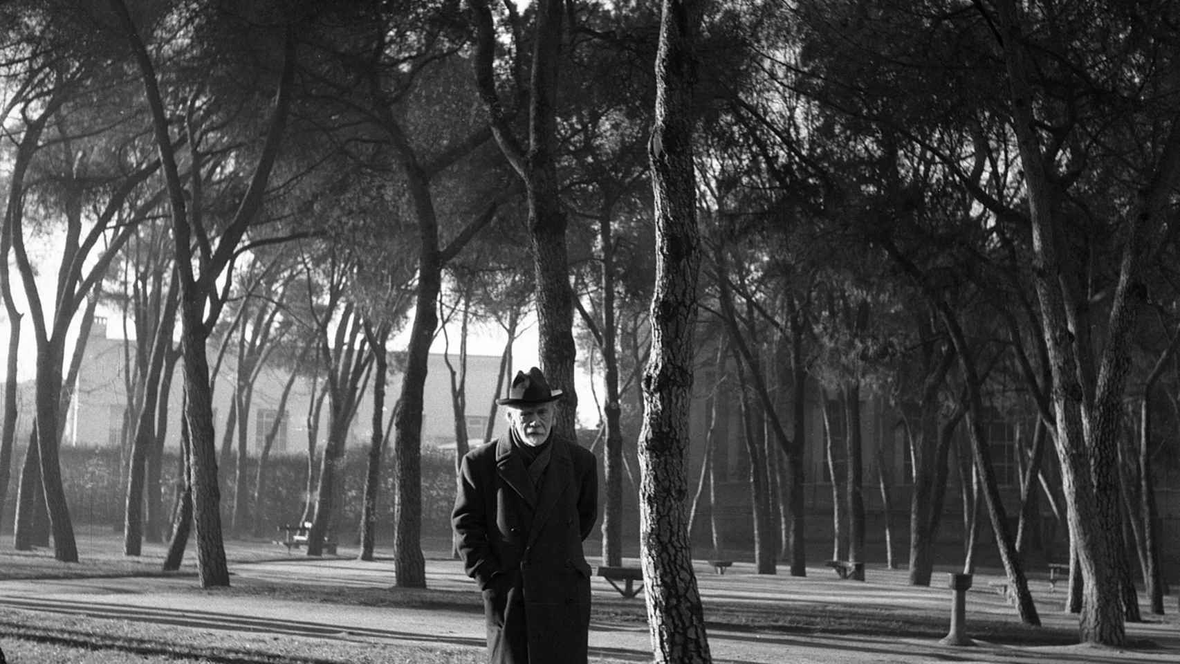 El escritor Pío Baroja paseando por el parque del Retiro (1950) / NICOLAS MULLER
