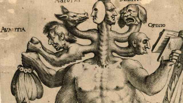 Un monstruo de múltiples cabezas en un grabado medieval