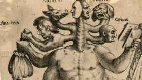 Un monstruo de múltiples cabezas en un grabado medieval