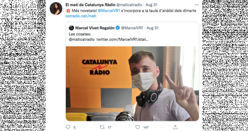 Tuit de la directora de El Matí, Laura Rosel, anunciando el 'fichaje' del ultranacionalista Marcel Vivet / TWITTER