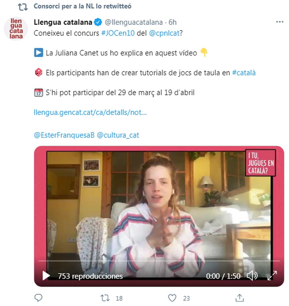 Juliana Canet, en la campaña de la Consejería de Cultura de la Generalitat y su Consorci de Normalització Lingüística / @llenguacatalana (TWITTER)