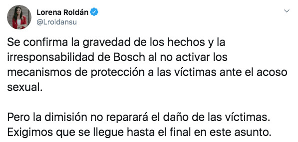 El tuit de Lorena Roldán ante la dimisión de Alfred Bosch