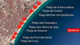 Imagen de las playas de Badalona este miércoles, en las que ondeaba la bandera roja por la calidad del agua / CG