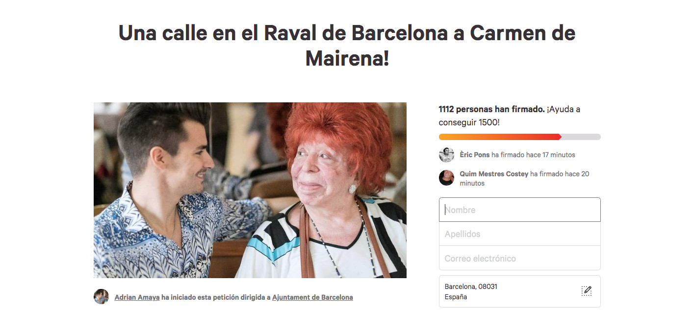 Petición en 'Change.org' para conseguir una calle en el Raval para Carmen de Mairena / CHANGE.ORG