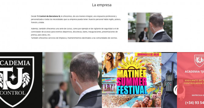 Página web de TJ Control, con la promoción del Matinée Summer Festival