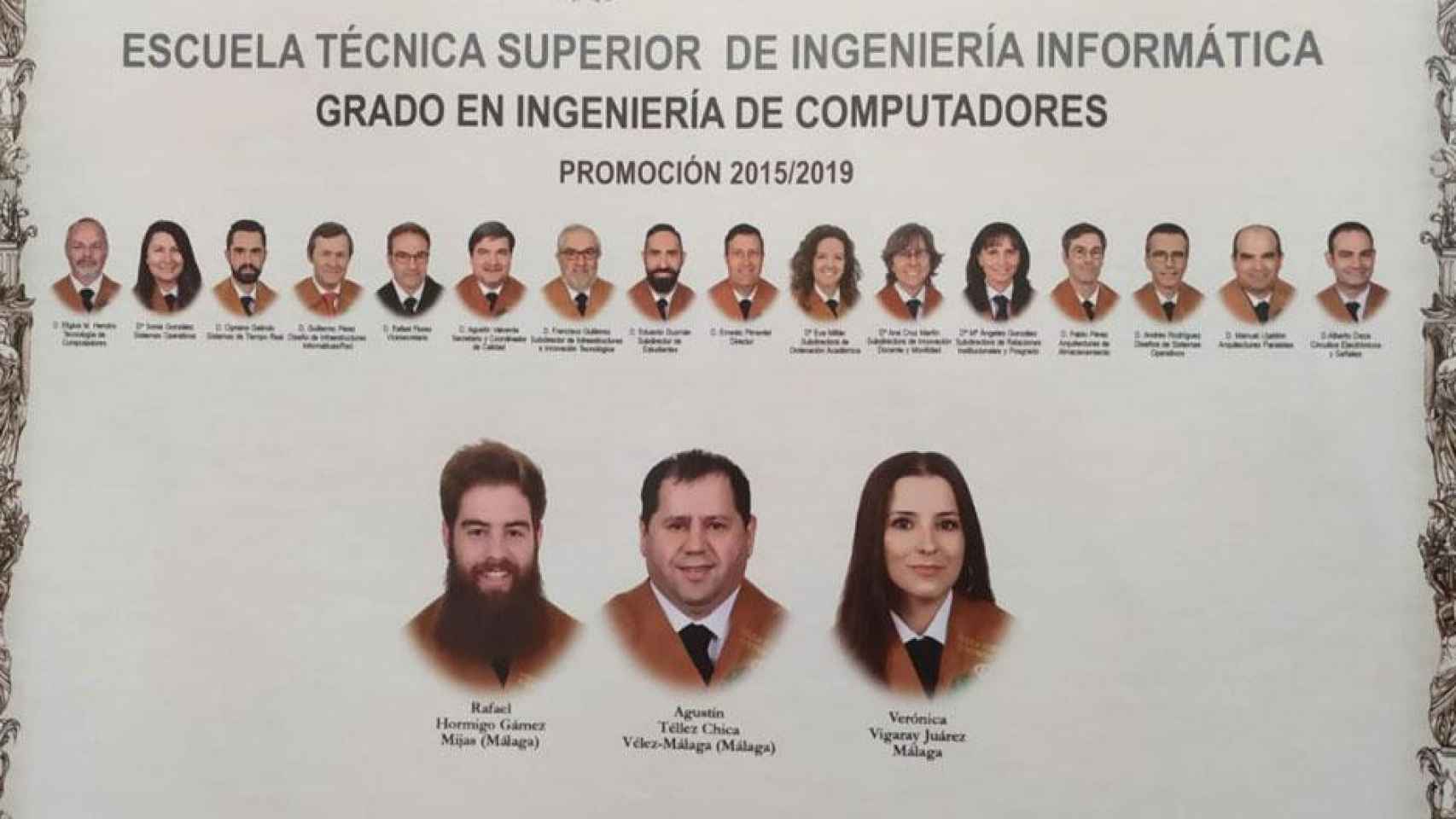 Tres alumnos y 15 profesores en la orla de la carrera más difícil de España / TWITTER