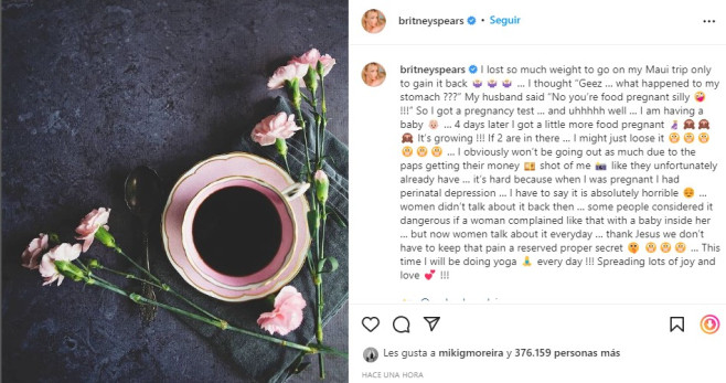 El anuncio del embarazo de Britney INSTAGRAM