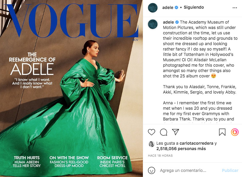 Publicación de Adele en Instagram / @adele