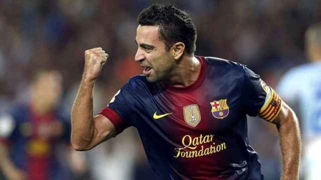 Xavi Hernández celebra un gol en sus últimos años como capitán del Barça / EFE