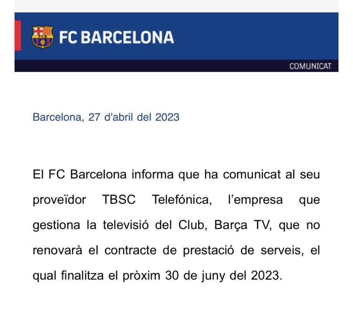 El comunicado del Barça sobre la NO renovación del contrato con Telefónica / FCB