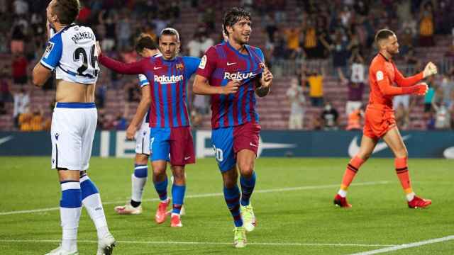 Sergi Roberto en la celebración de su gol en Liga ante la Real Sociedad / EFE