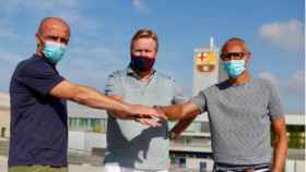 Henrik Larsson y Alfred Schreuder con Ronald Koeman en la Ciutat Esportiva / FC Barcelona