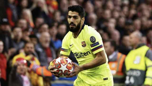 Una foto de Luis Suárez durante el partido contra el Liverpool / FCB