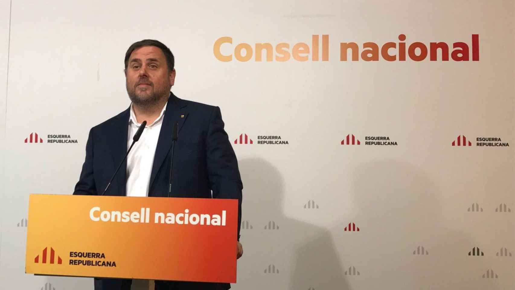 Oriol Junqueras durante su turno de palabra en el Consell nacional de ERC / CG
