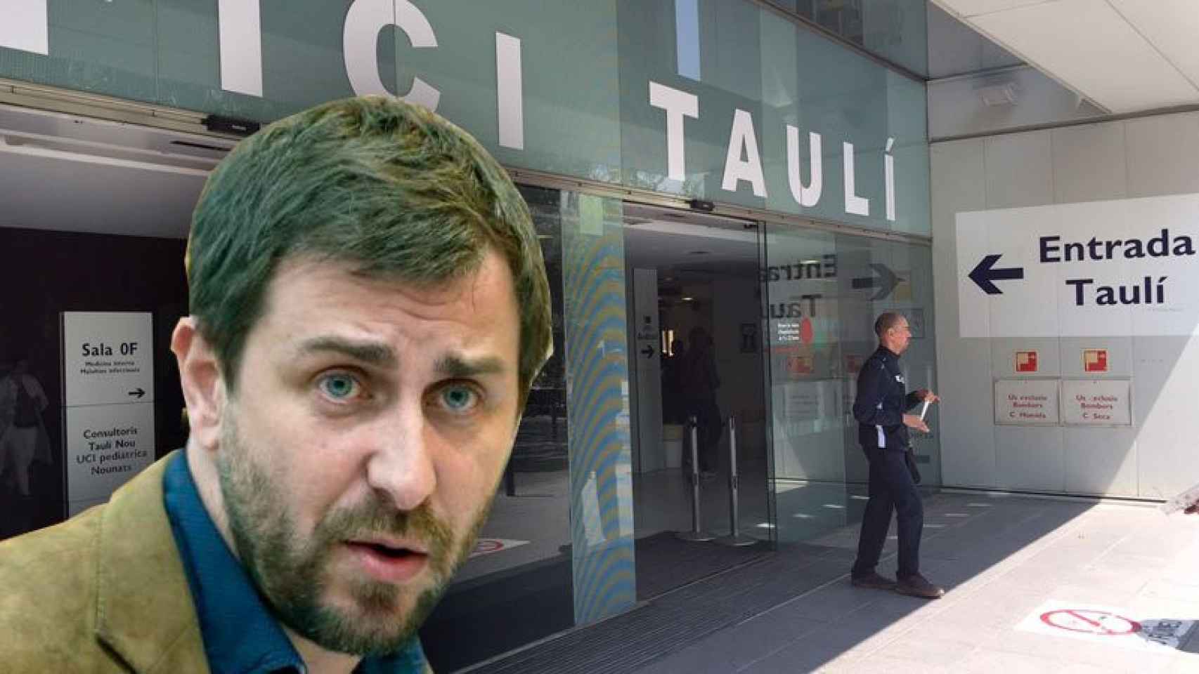 El 'conseller' catalán de Sanidad, Toni Comín, y la entrada al Parc Taulí.