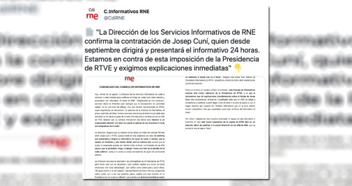 Comunicado del Consejo de Informativos de RNE sobre el fichaje de Josep Cuní / TWITTER