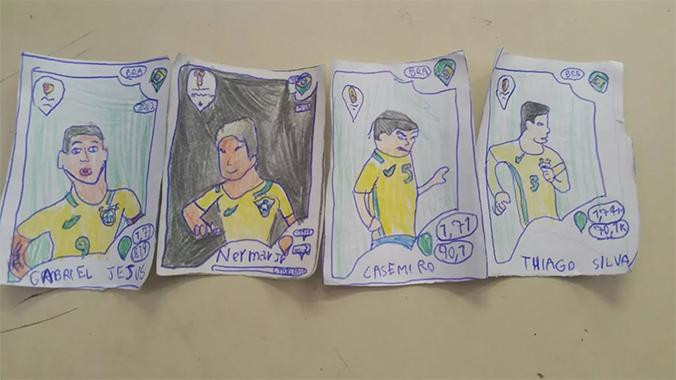 Cromos de jugadores brasileños dibujados por Pedro Henrique / TV TEM - YOUTUBE