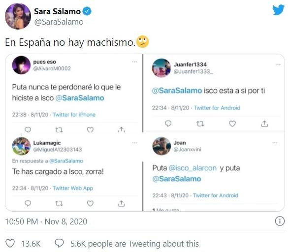 El tuit de denuncia de Sara Sálamo / TWITTER