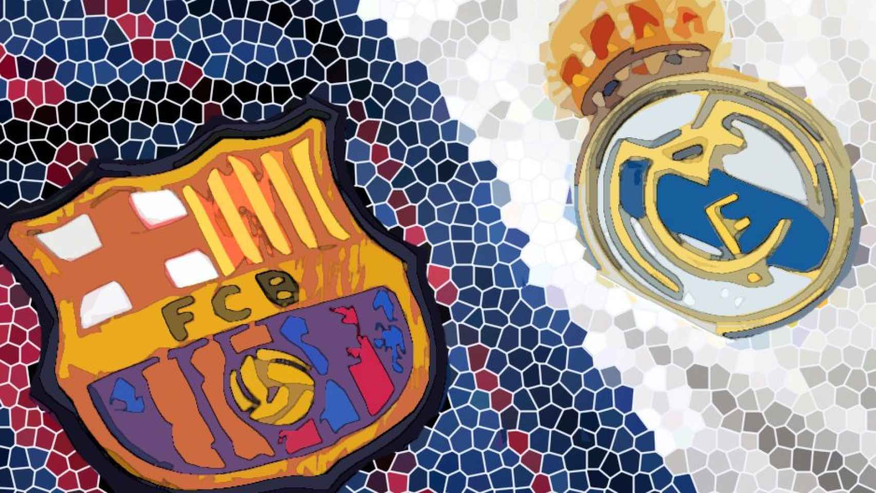Los escudos de Barça y Real Madrid, los equipos que juegan el clásico, convertidos en arte / CULEMANÍA