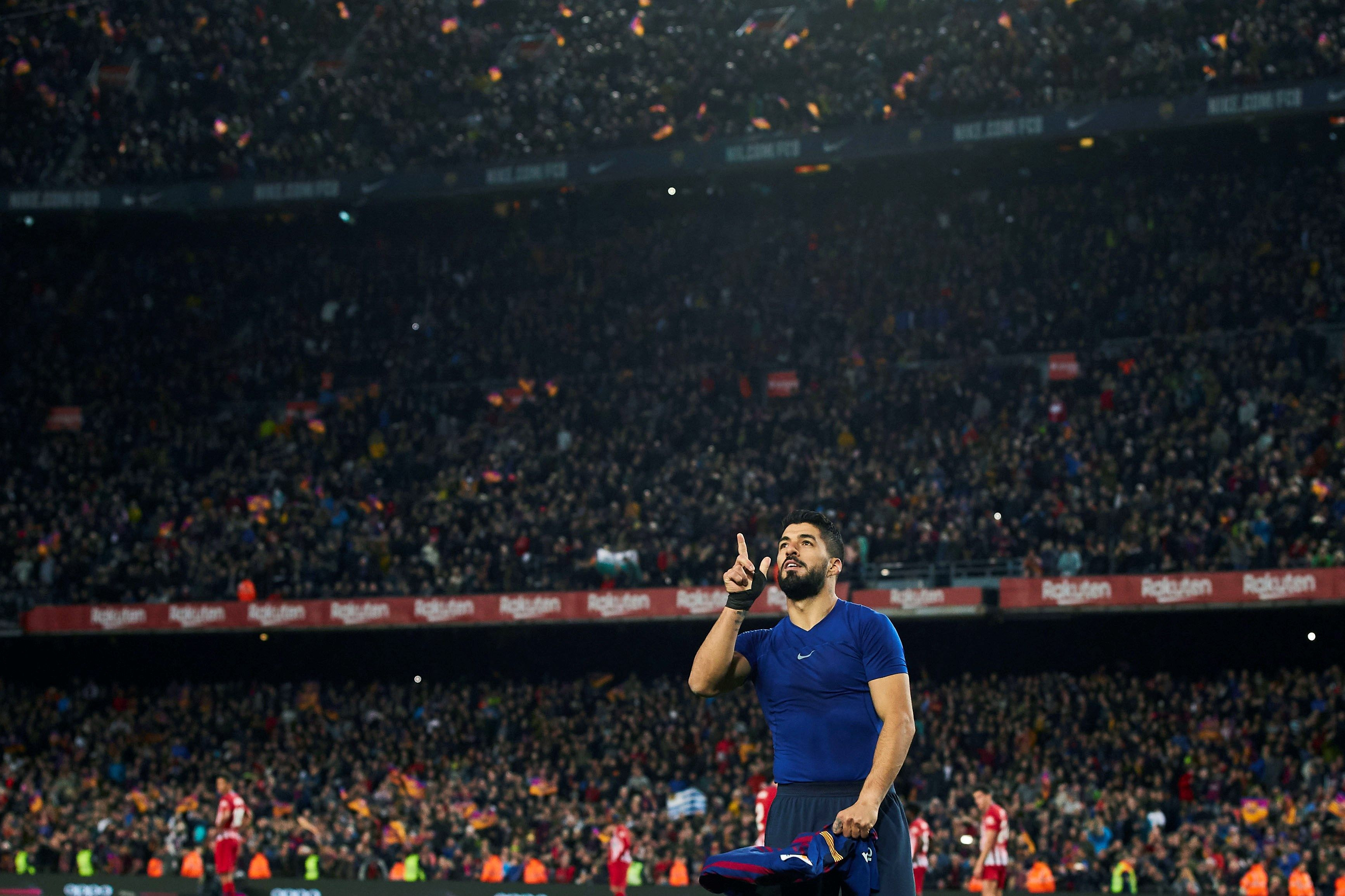 Luis Suárez celebra su primer gol ante el Atlético de Madrid / EFE
