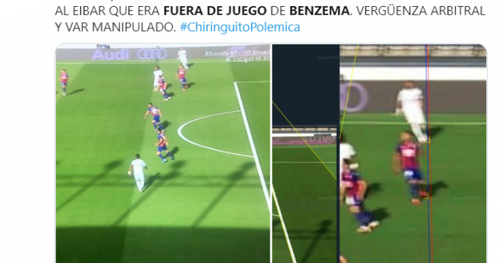 Publicación del fuera de juego de Benzema contra el Eibar / Twitter