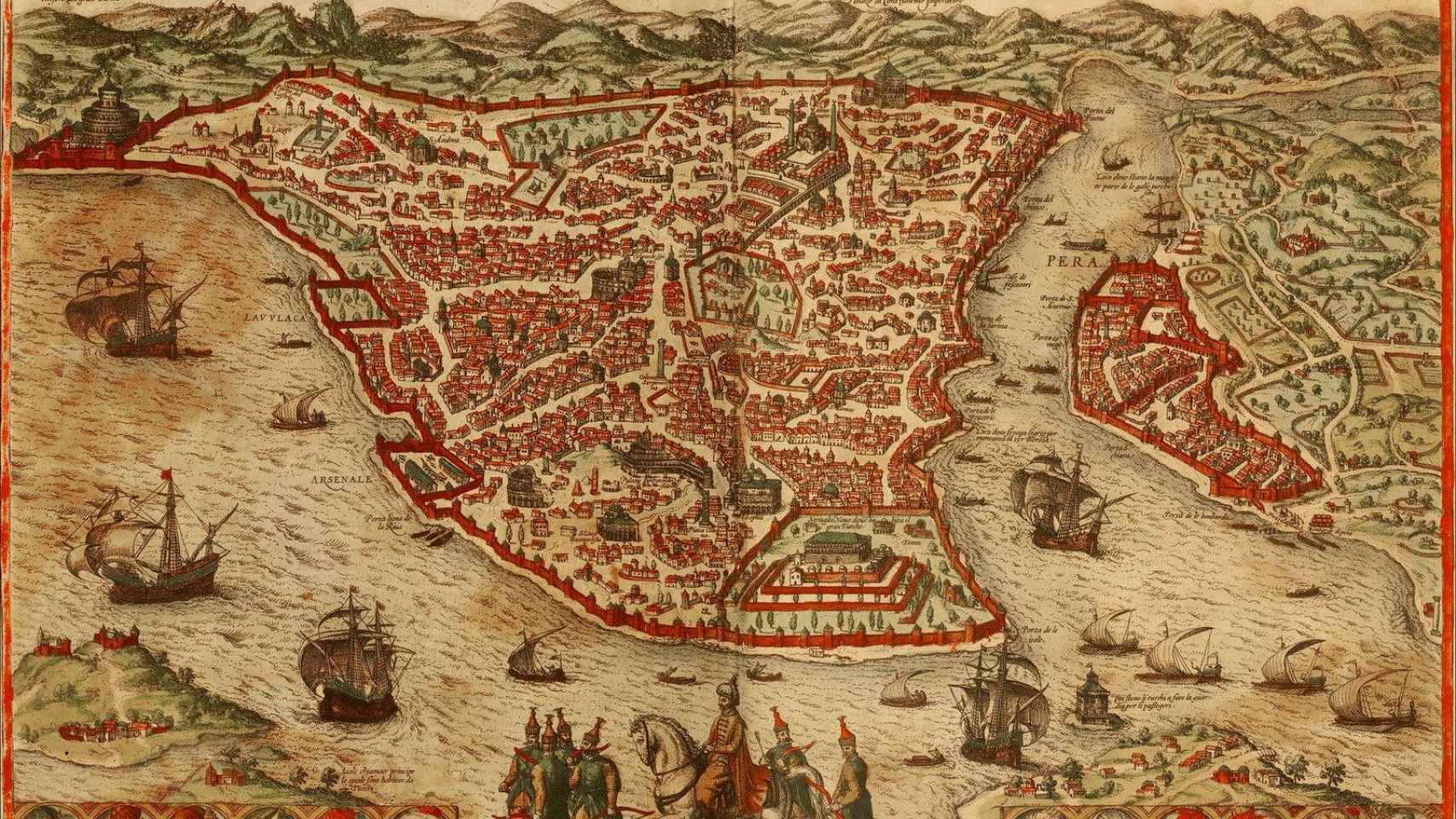 Grabado con la vista de la antigua Constantinopla visitada por González de Clavijo